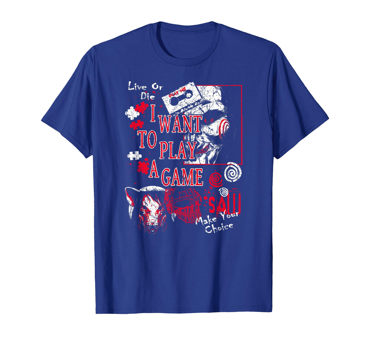 Saw I Want to Play a Game Poster Collage Horror Movie T-Shirt