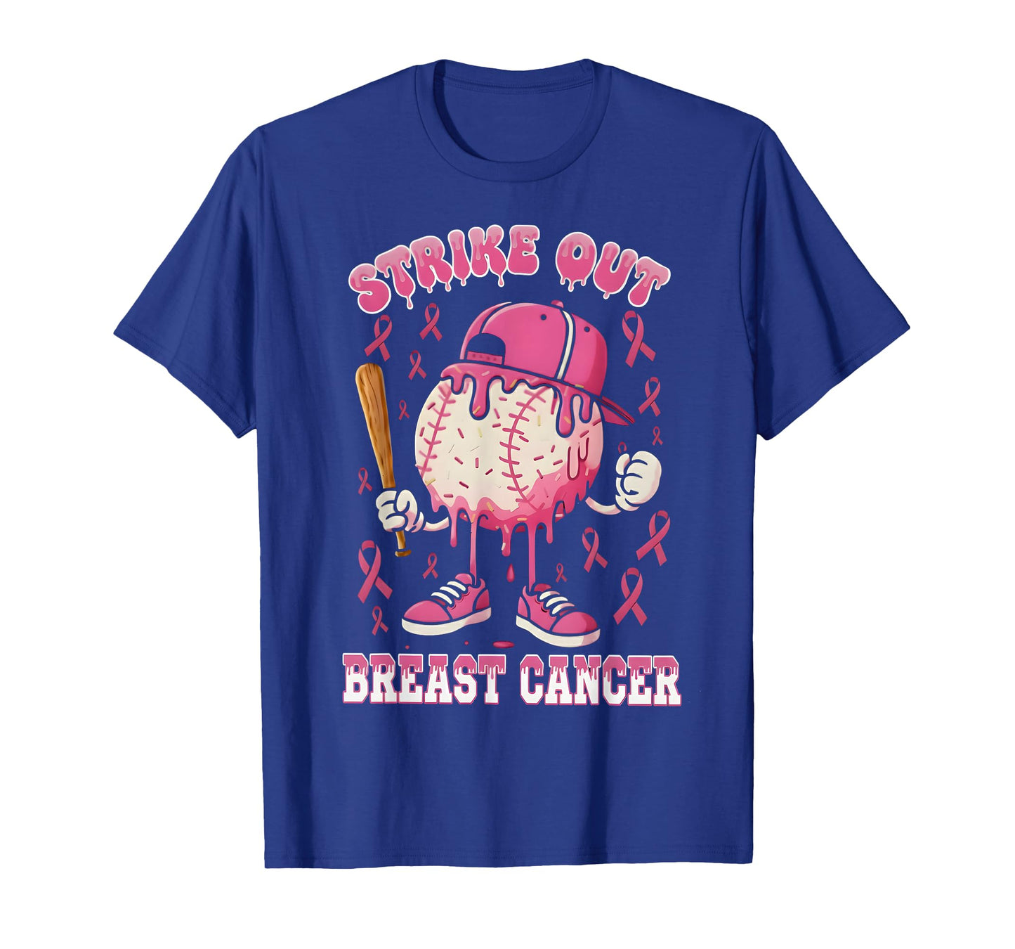 Baseball Drip Ice Cream Strike Out Breast Cancer Awareness T-Shirt