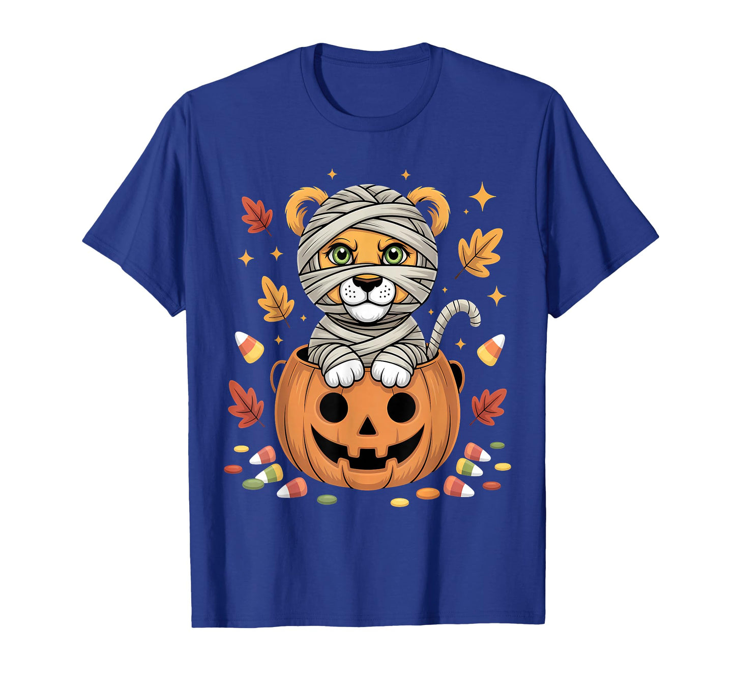 Cute Mummy Tiger in Pumpkin Halloween Jungle Cartoon T-Shirt
