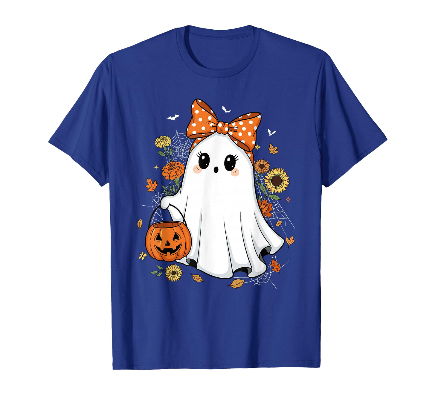 Cute Floral Ghost Coquette Bow Autumn Fall Spooky Halloween T-Shirt
