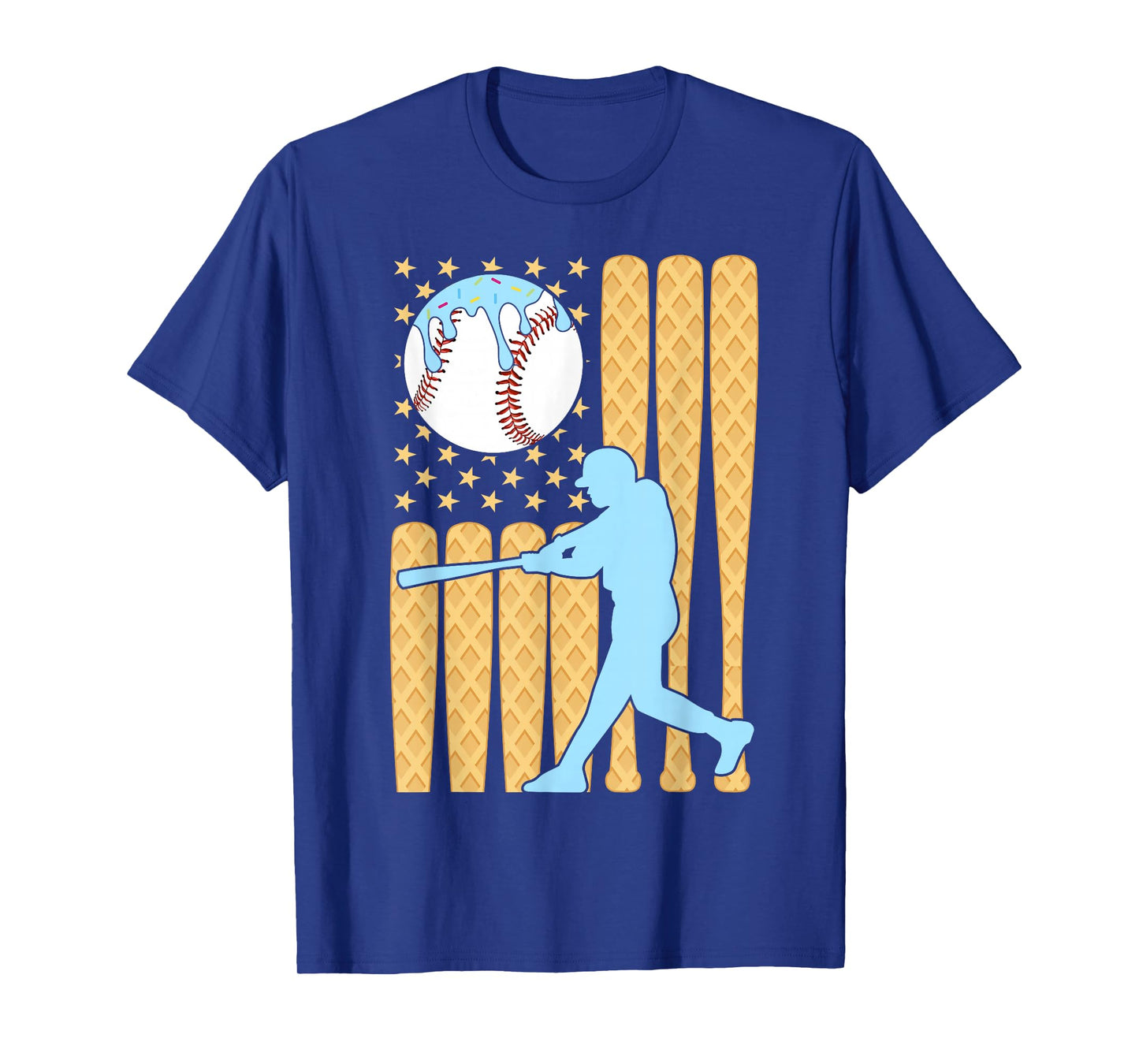Baseball Drip Boys Batter Ice Cream American Flag T-Shirt