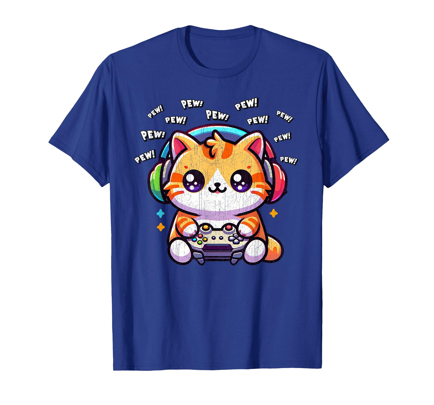 Cat Gamer Pew Funny Video Games Vintage Boys Men Girls T-Shirt
