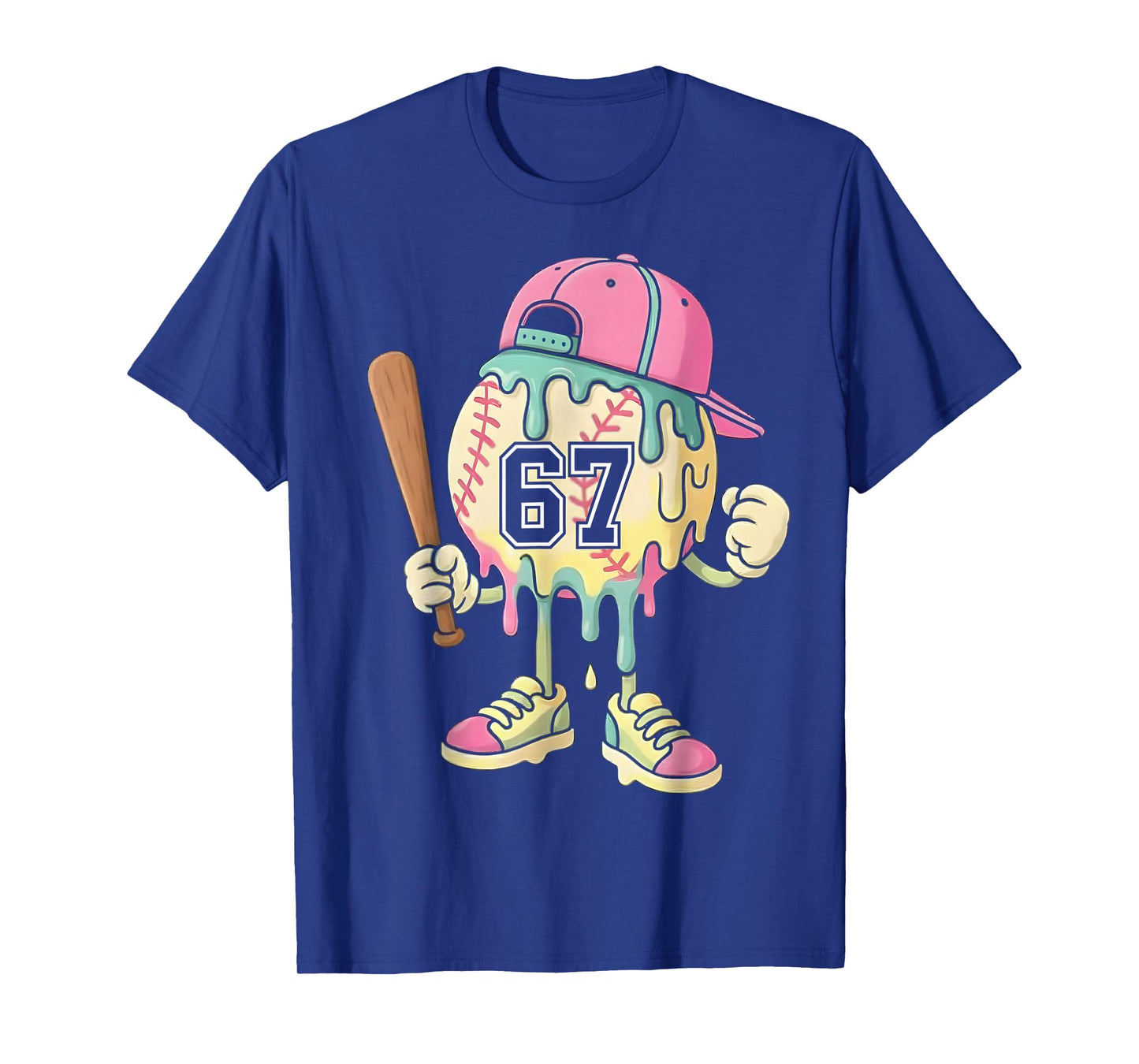 Baseball Ice Cream Drip 67 Boys and Girls Batter Game Day T-Shirt