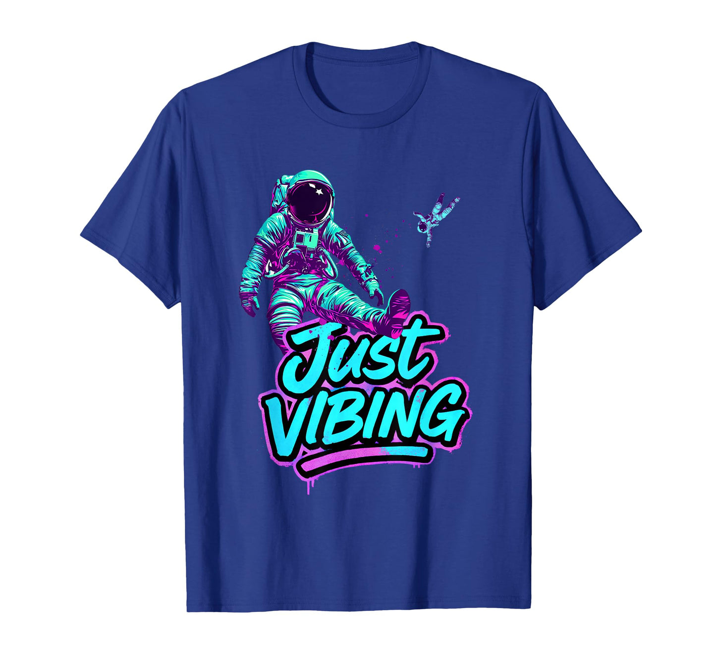 Purple and Teal Astronaut Just Vibing Graphic for Men T-Shirt
