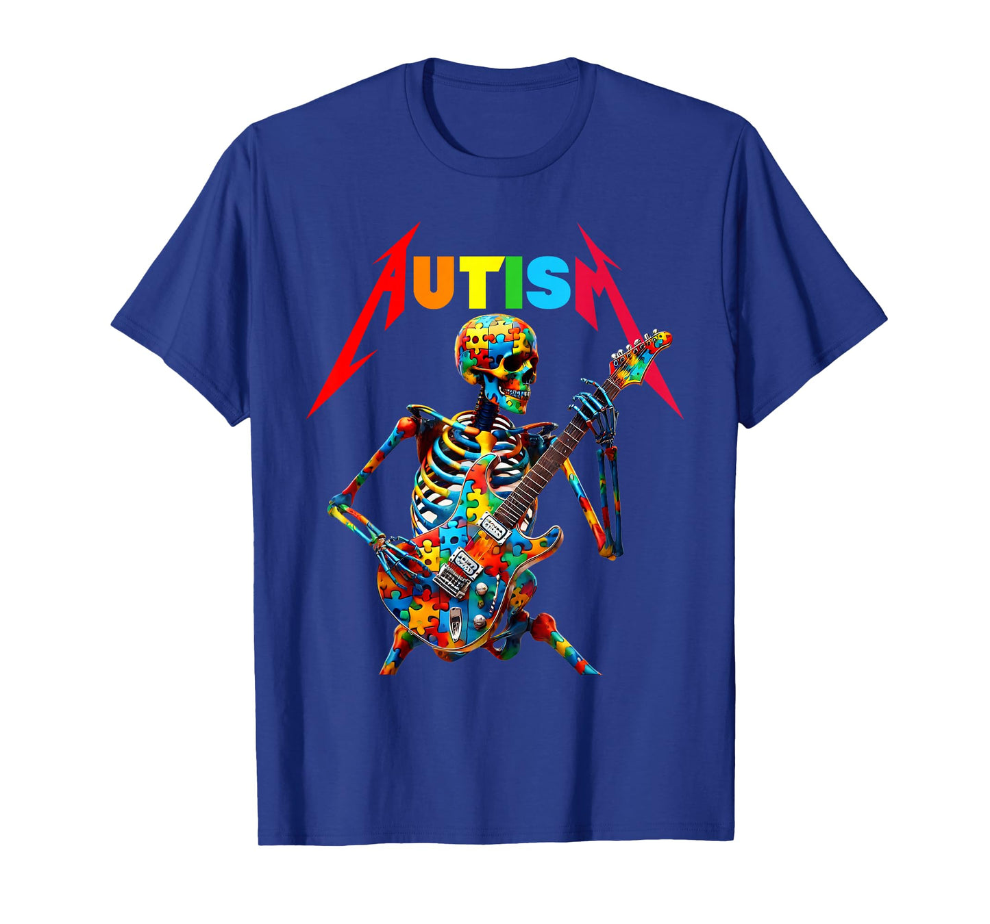 Autism Skeleton Guitar Player Rock Music Autism Awareness T-Shirt
