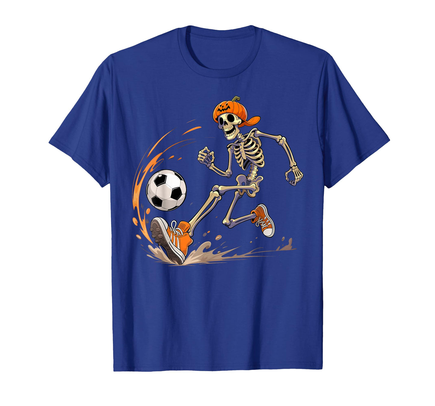 Skeleton Soccer Player Pumpkin Head Funny Halloween T-Shirt