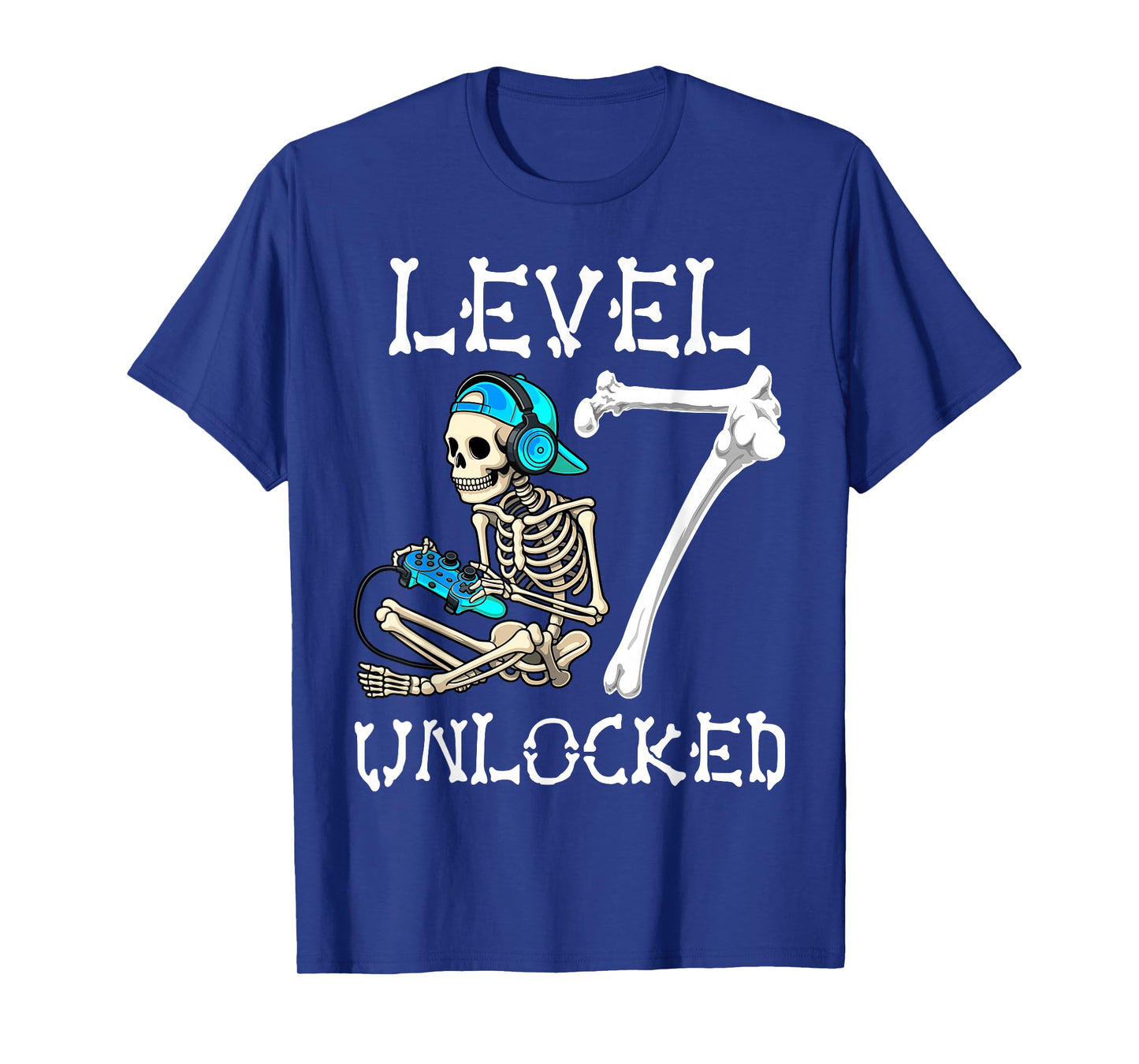 Level 7 Unlocked Skeleton Gamer Video Gaming 7th Birthday T-Shirt