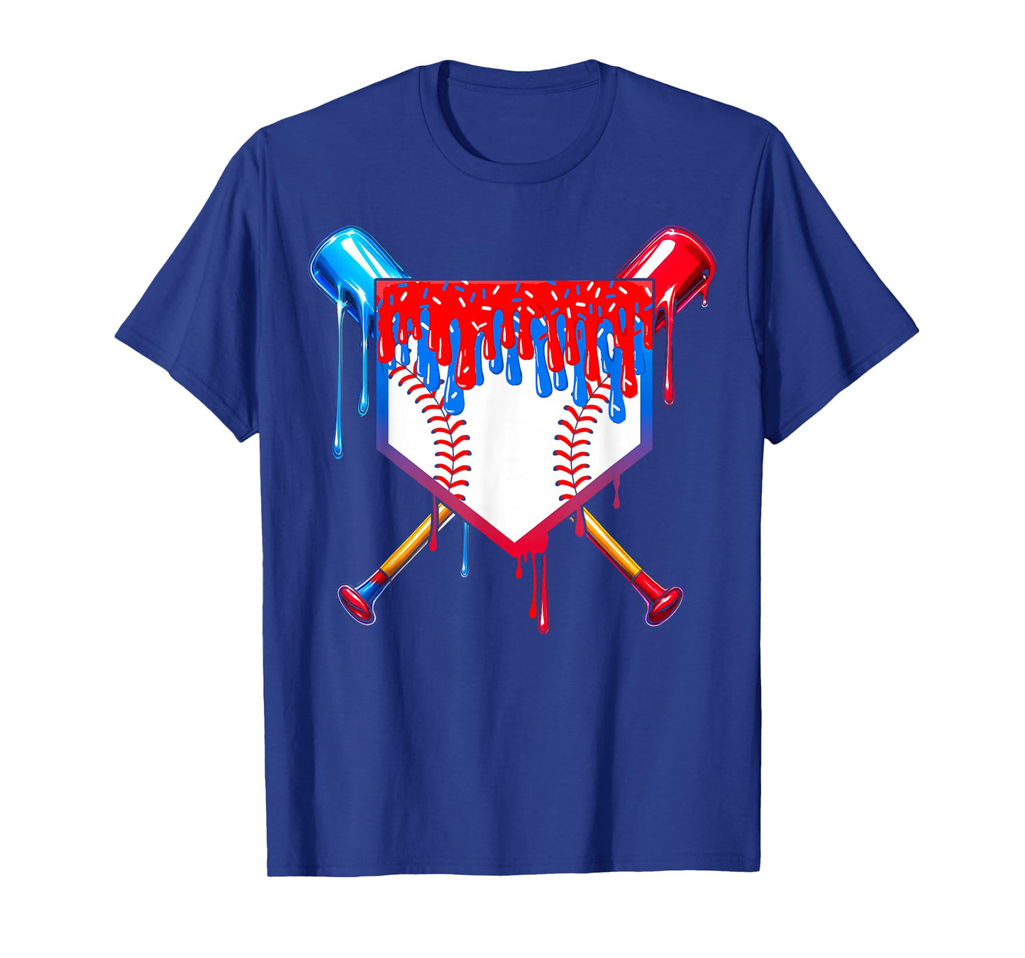 Baseball Drip Boys Ice Cream 4th Of July Home Plate Sprinkle T-Shirt