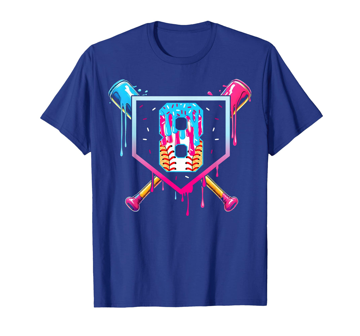 Baseball 8 Year Old Ice Cream Drip 8th Birthday Boy 8 T-Shirt