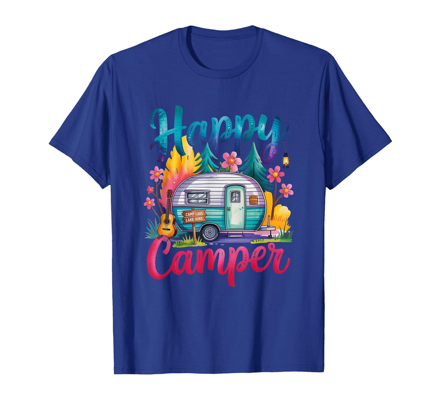 Funny Happy Camper Camping Apparel Trailer RV Kids Women T-Shirt