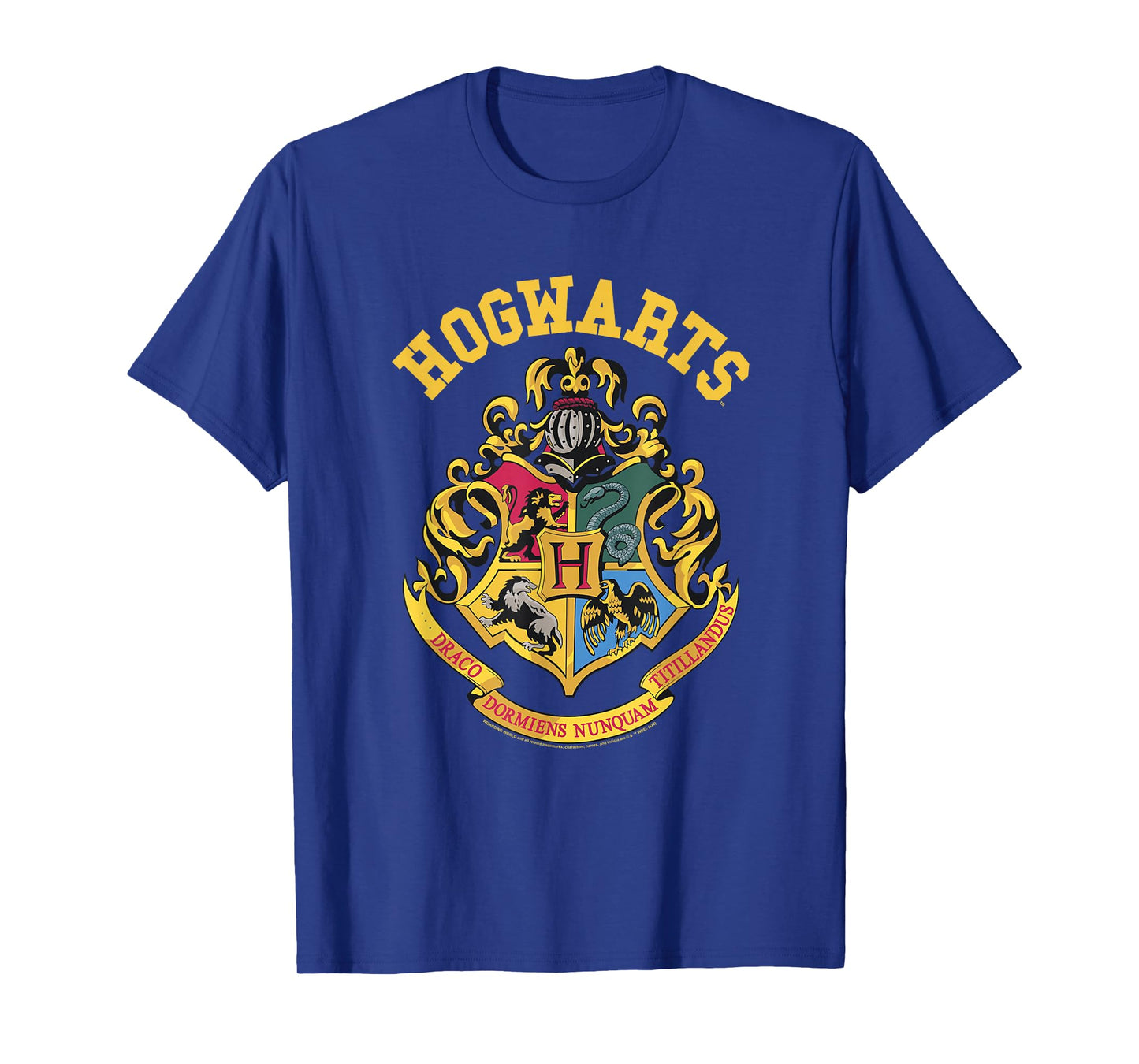 Popfunk Harry Potter Hogwarts Logo T-Shirt - Men's Unisex-Adults Black Small Classic Fit Short Sleeve Cotton 65% Polyester 35% T-Shirt