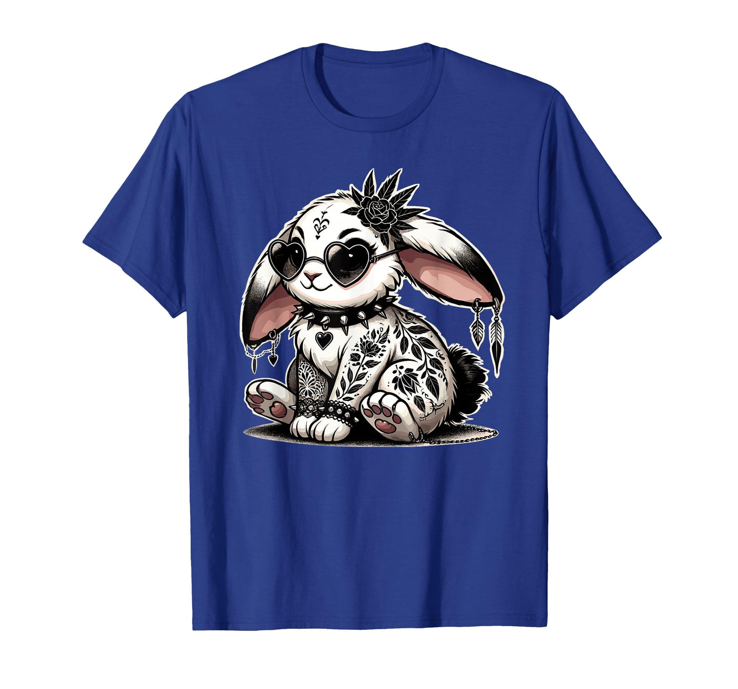 Gothic Bunny with Floral Punk Tattoos & Spiked Collar T-Shirt