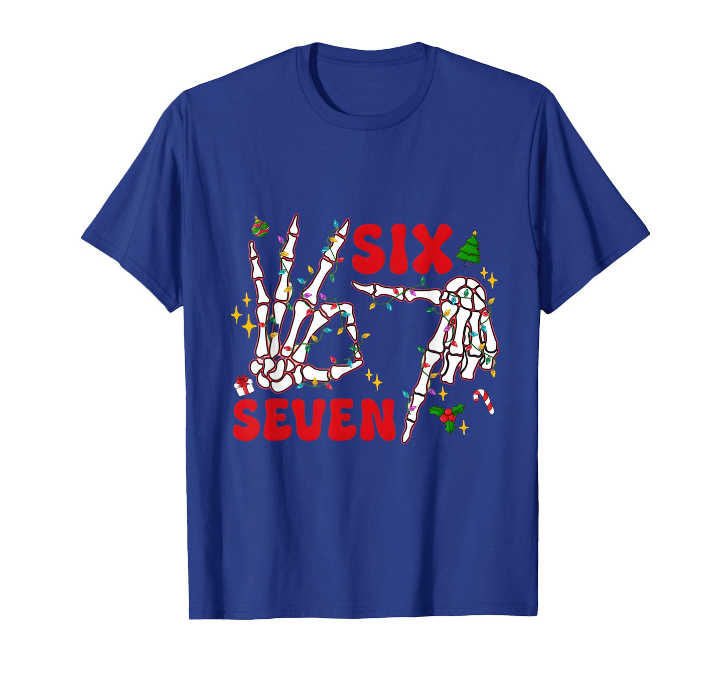 Funny Xmas 67 Skeleton Hand Six Seven Christmas Lights Shirt T-Shirt