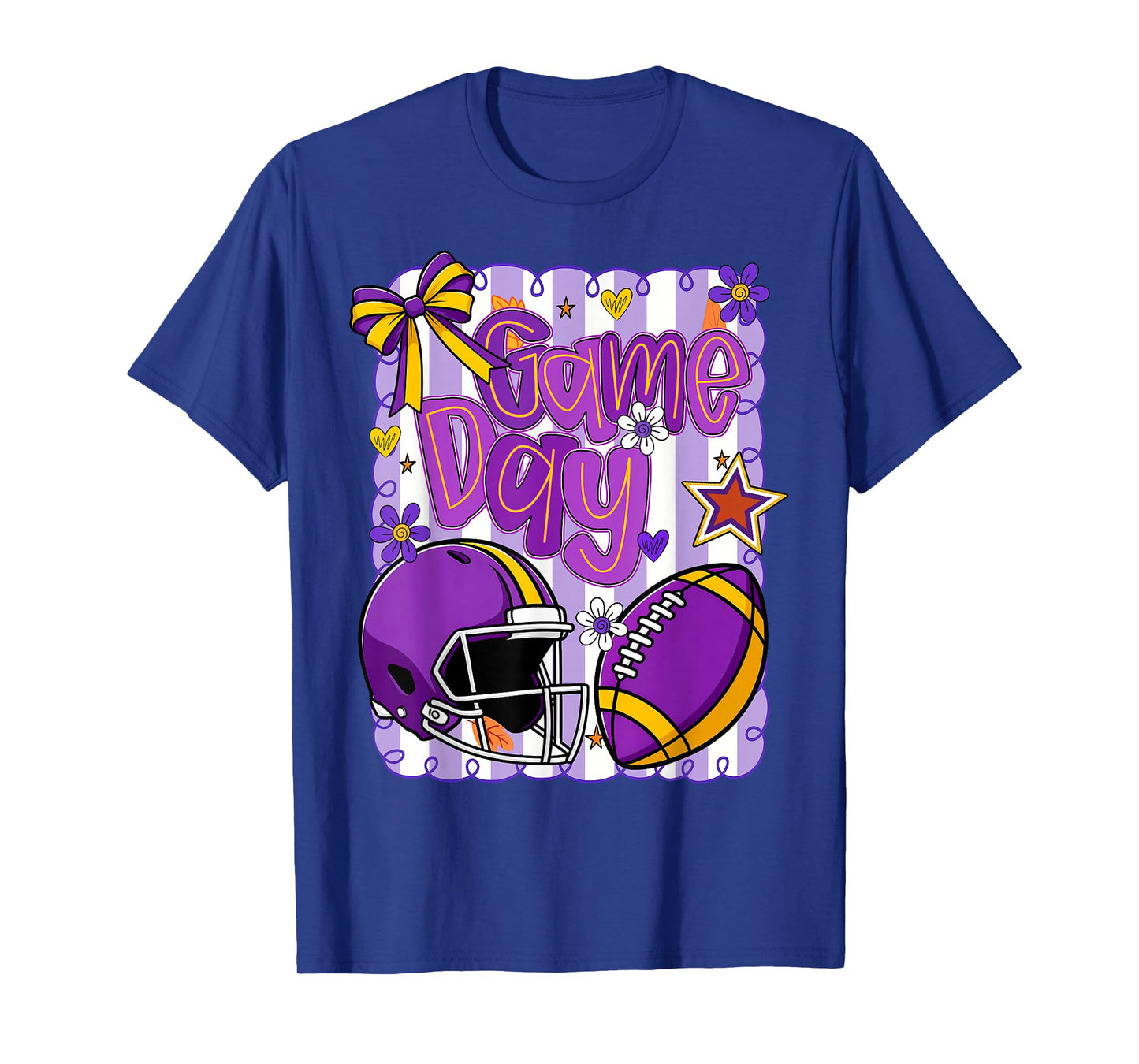 Purple Gold Cheerleader Game Day Football Cheer Mom Sister T-Shirt