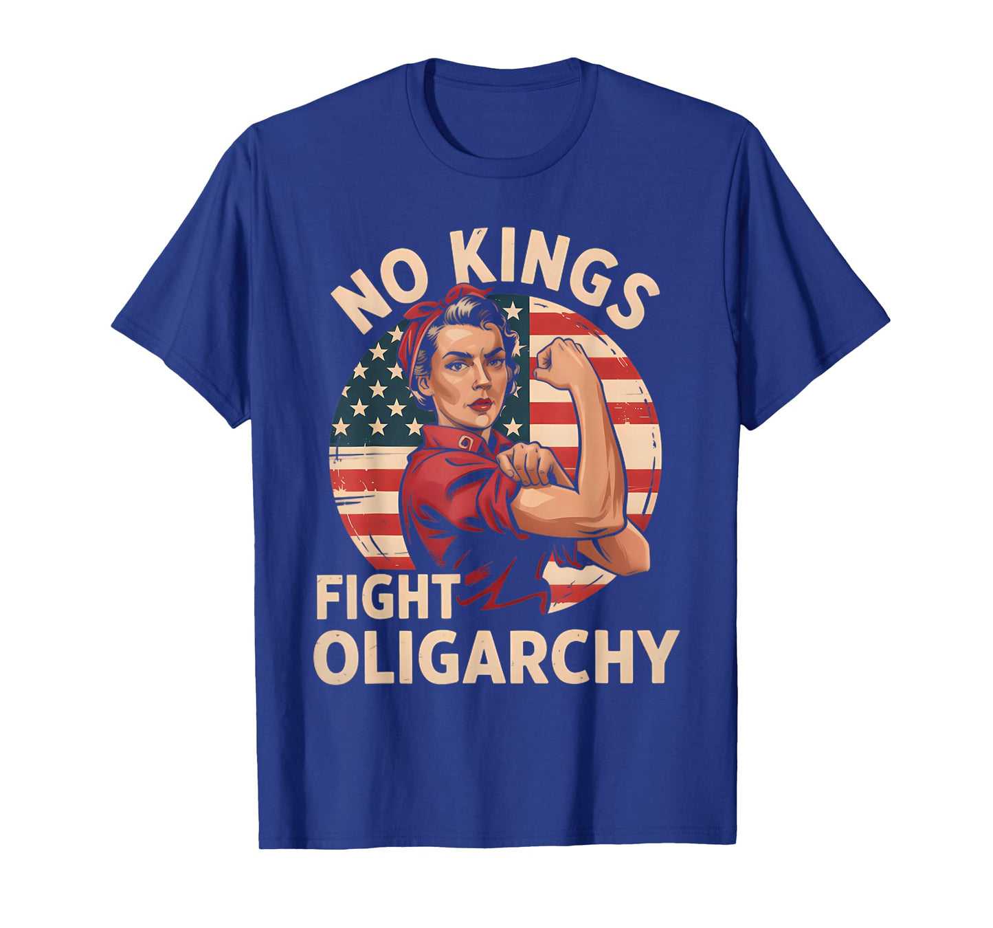 Vintage No Kings Fight Oligarchy Woman's Girl America Flag T-Shirt