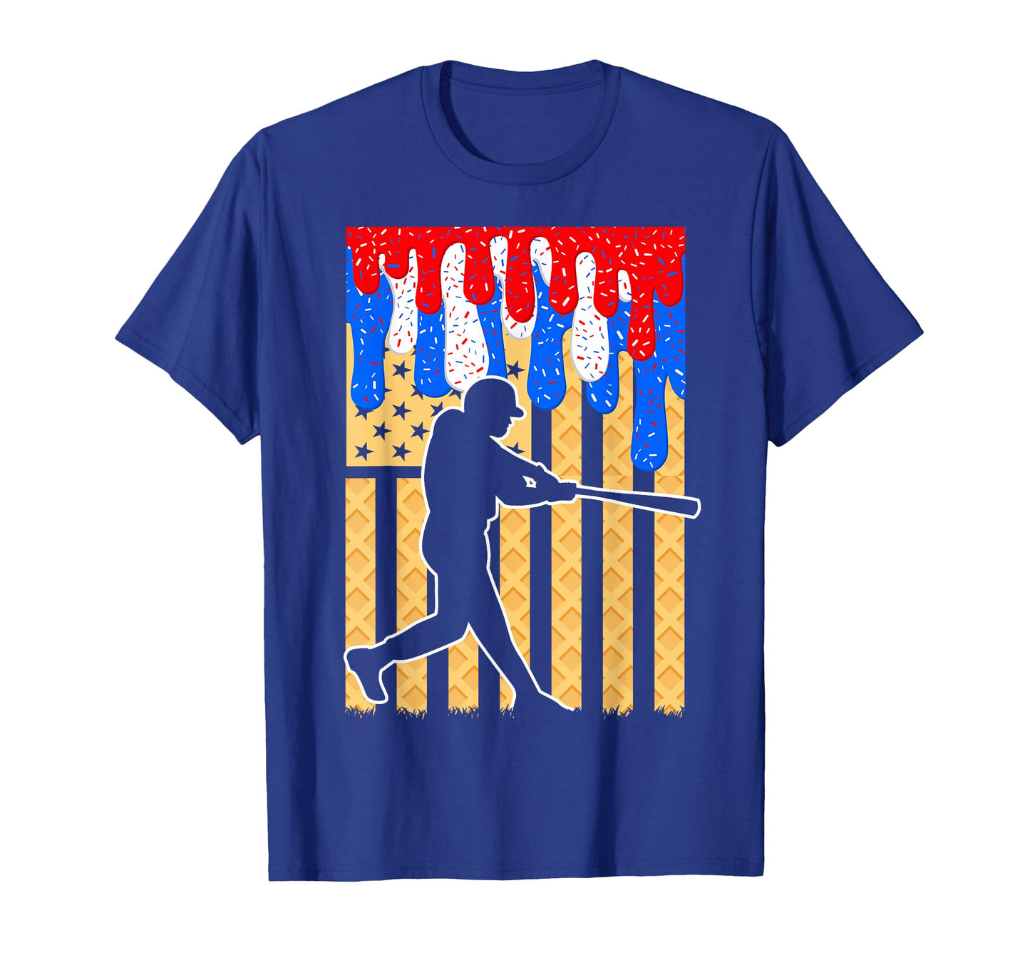 Baseball Drip Bat Boys Ice Cream American Flag 4th Of July T-Shirt