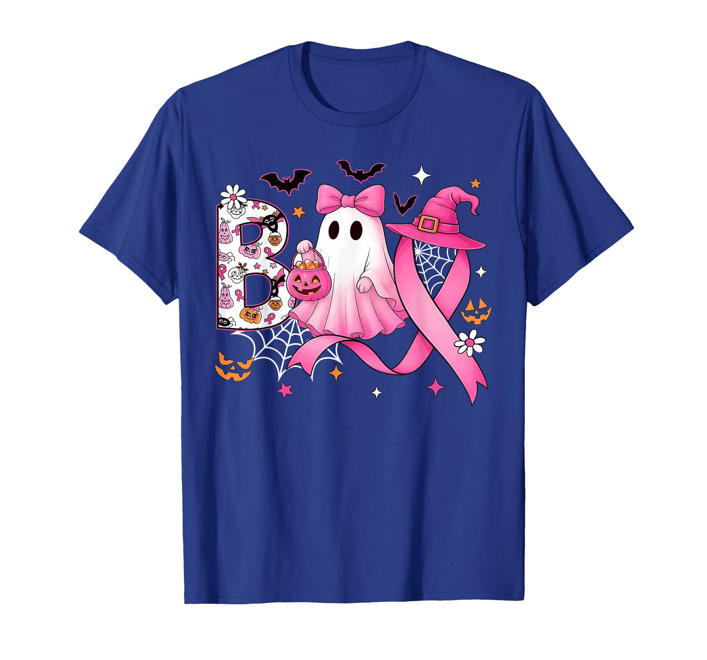 Boo Halloween Pumpkin Pink Ribbon Witch Breast Cancer T-Shirt