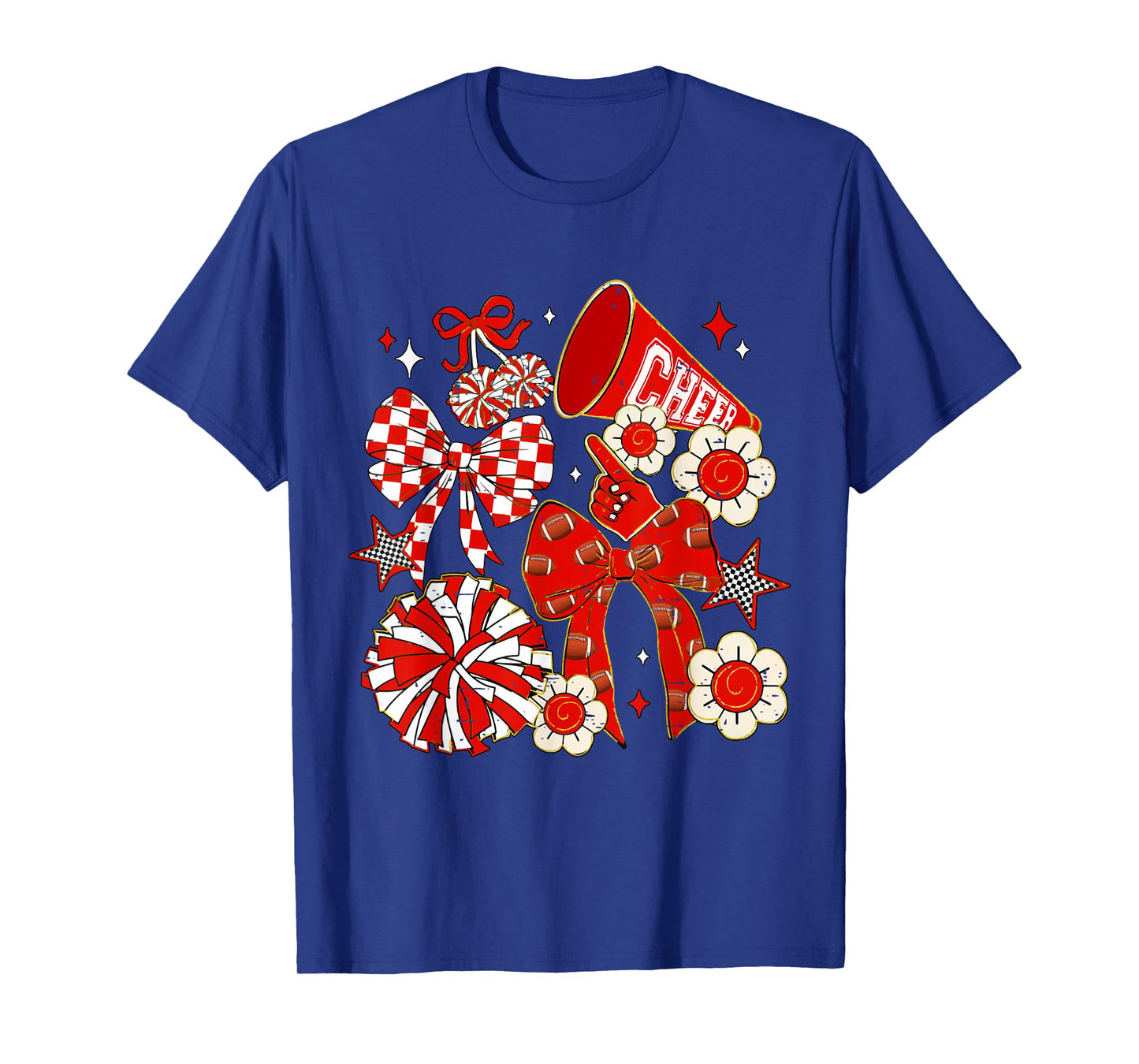 Coquette Bow Red Cheer Mom Game Day Football Cheerleader T-Shirt