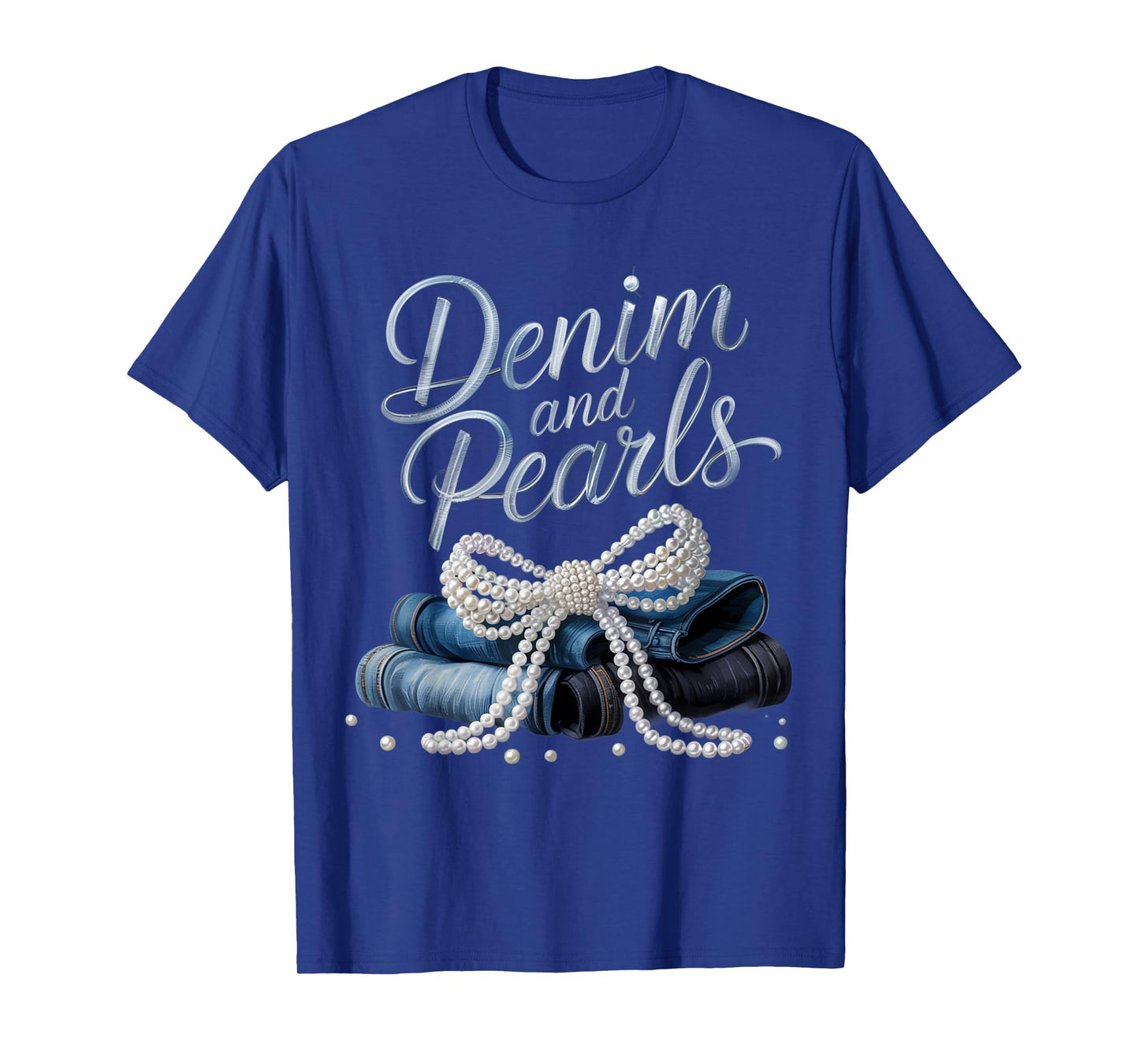 Denim and Pearls for Ladies 2025 Denim with pearls T-Shirt
