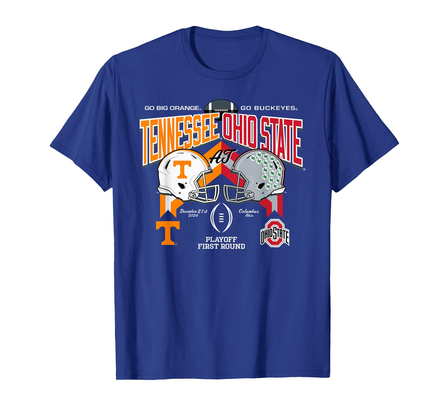 Elite Authentics Unisex-Adults Tennessee Volunteers at Ohio State Buckeyes CFP 2024-2025 Black Short Sleeve Modern Classic Fit Crew Neck T-Shirt