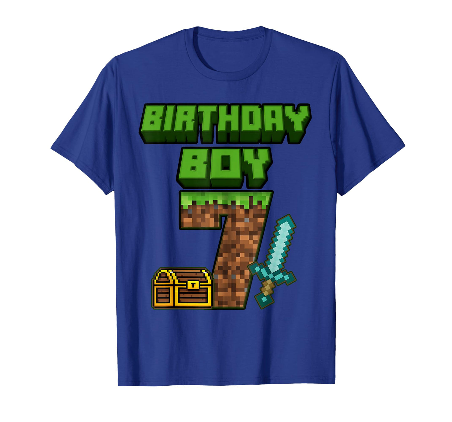 7 Year Old BDay Decorations 7th Birthday Boy Game Pixel T-Shirt