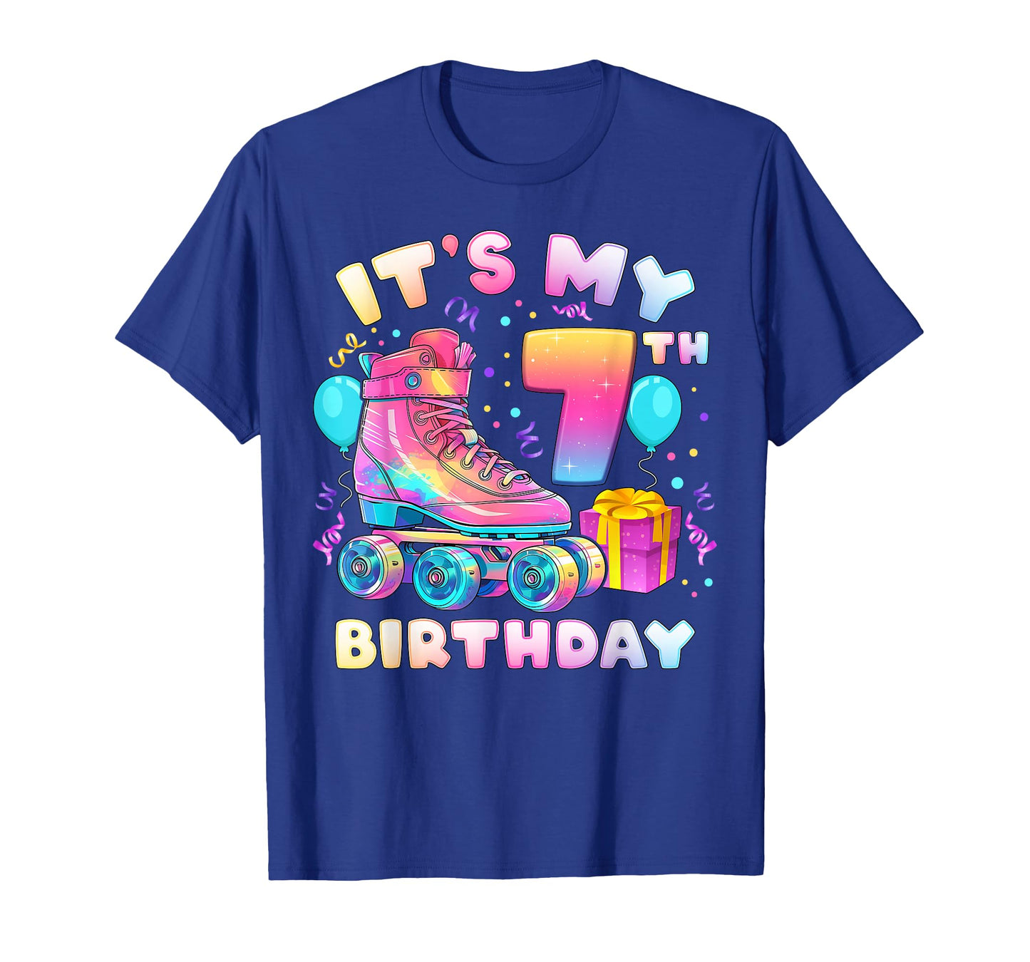 7th Birthday Girl 7 Years Roller Skates Number 7 T-Shirt