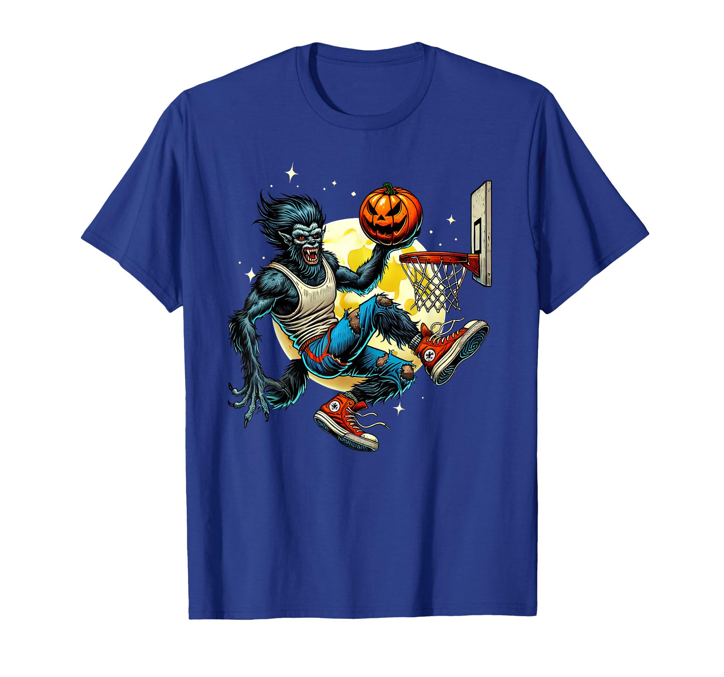 Halloween Werewolf Basketball Player Slam Dunk Graphic T-Shirt