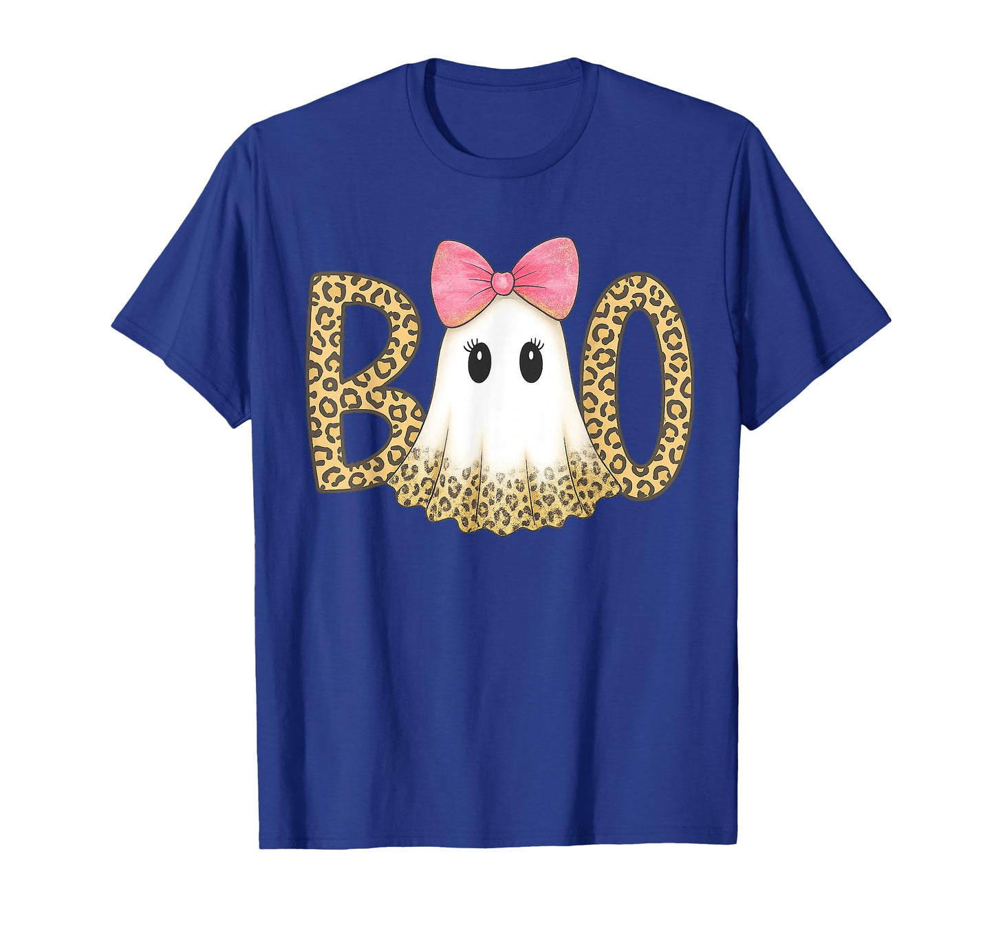 Cute Leopard Print Boo Ghost with Pink Bow Halloween T-Shirt