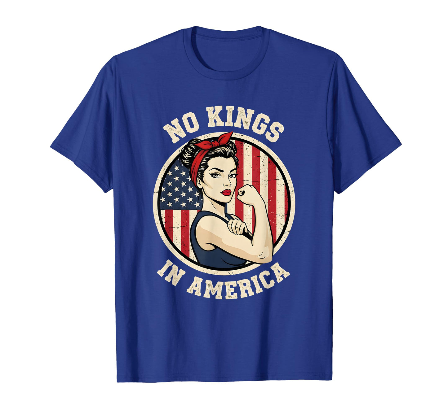 No Kings in America Patriotic Women Vintage American Flag T-Shirt