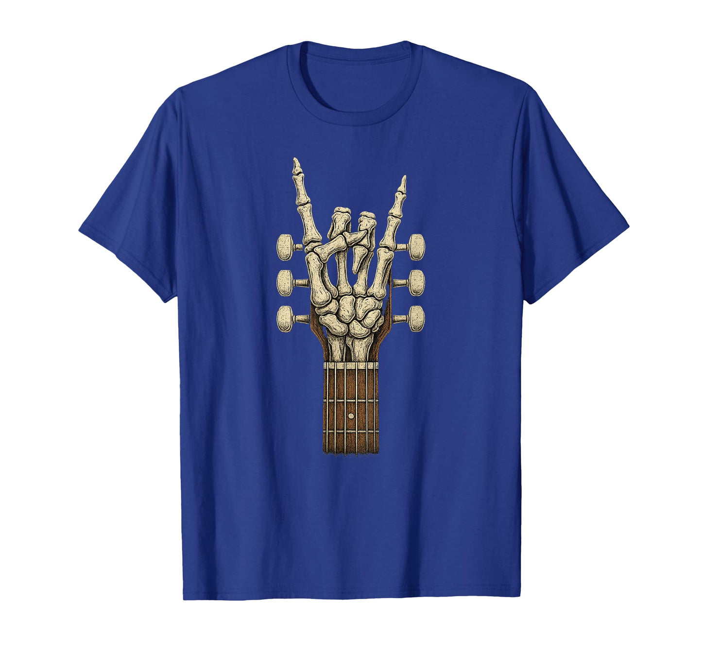 Rock On Skeleton Hand Guitar Gifts Men Rock Band Halloween T-Shirt