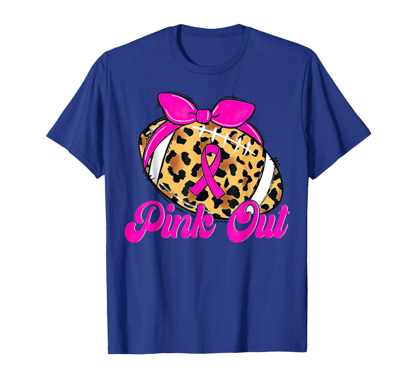 Breast Cancer Ribbon Pink Out Football Pink Ribbon Leopard T-Shirt