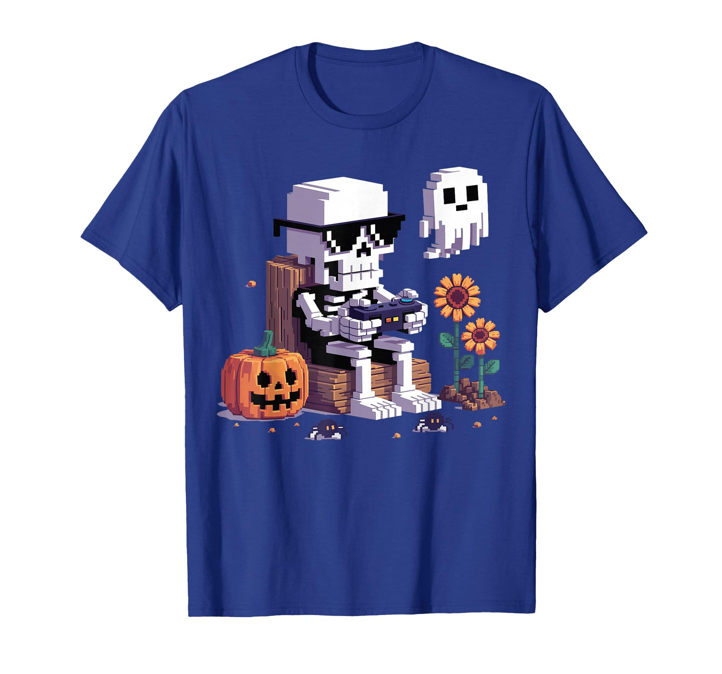Funny Halloween Skeleton Gamer Pixel Video Gaming Boys Kids T-Shirt
