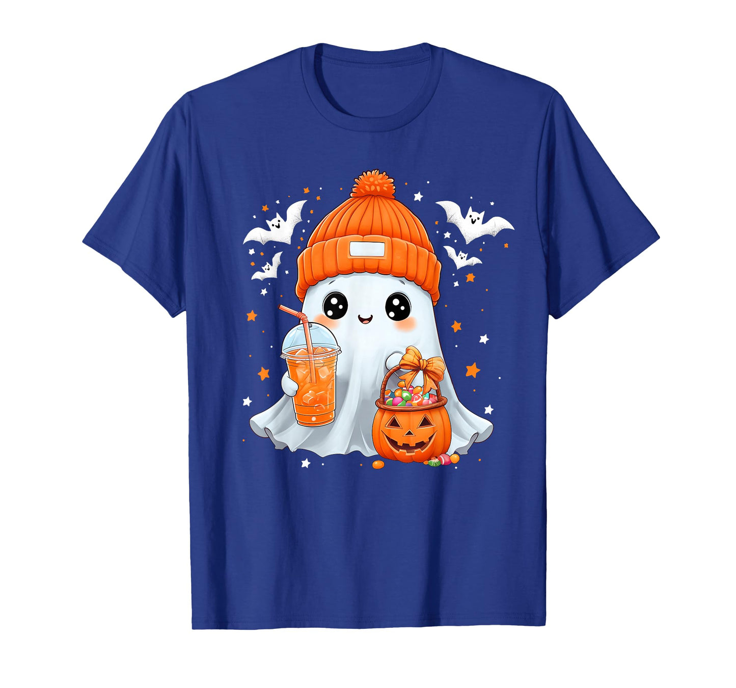 Cute Halloween Ghost Drink Pumpkin Spice Beanie Girl Women T-Shirt