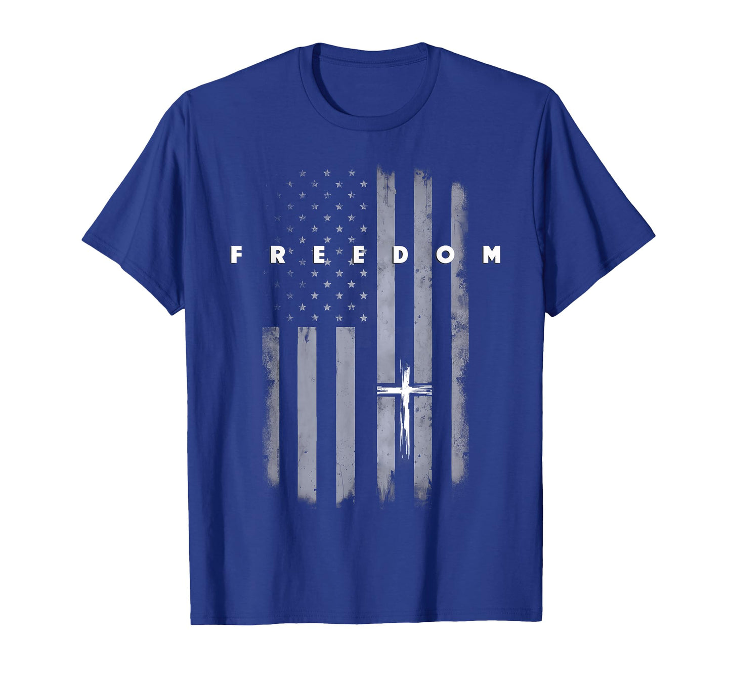 Grunge American Flag and Cross Faith Family Freedom T-Shirt
