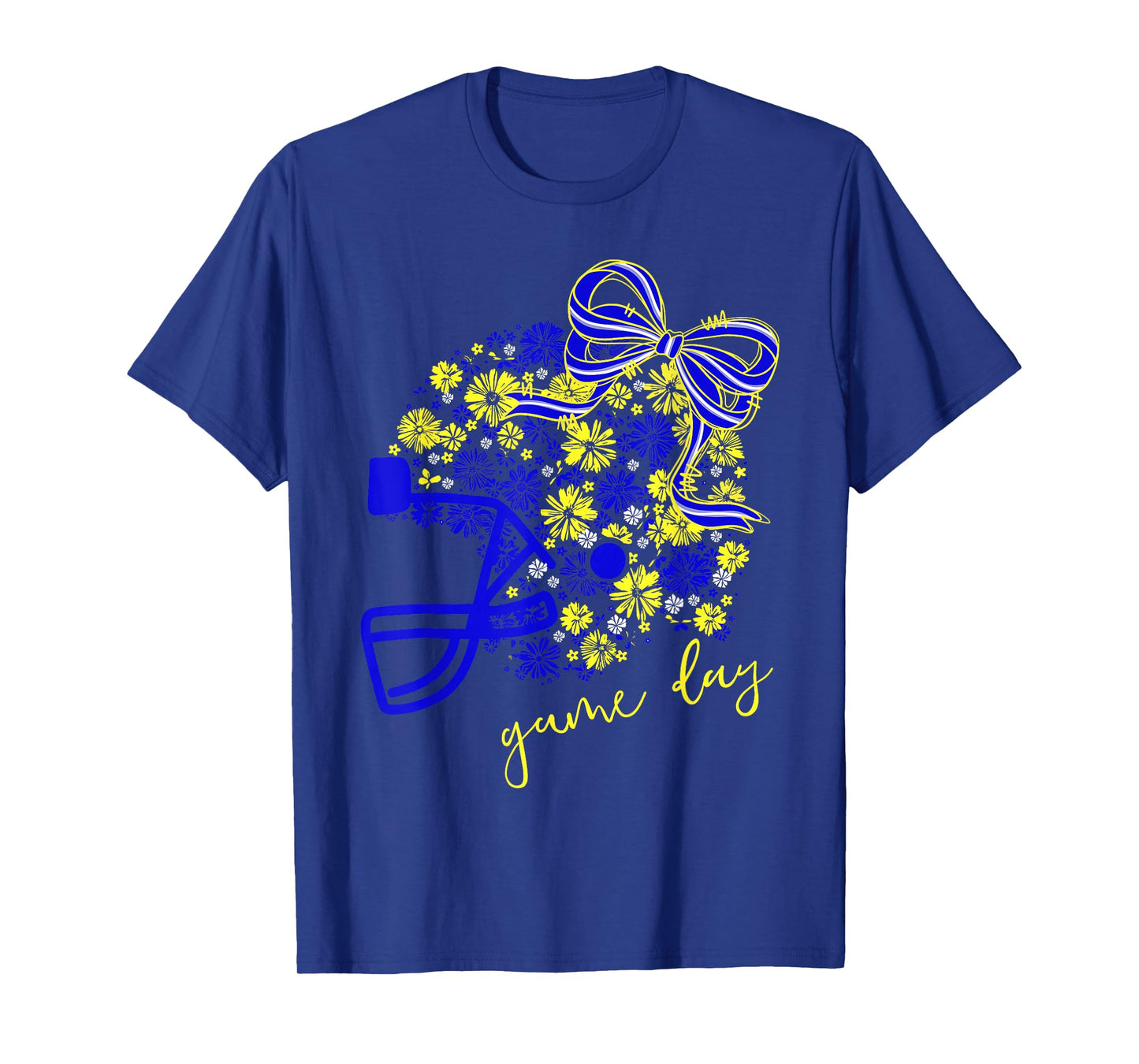 Game Day Football Season Football Mama Girl Blue Gold Vibes T-Shirt