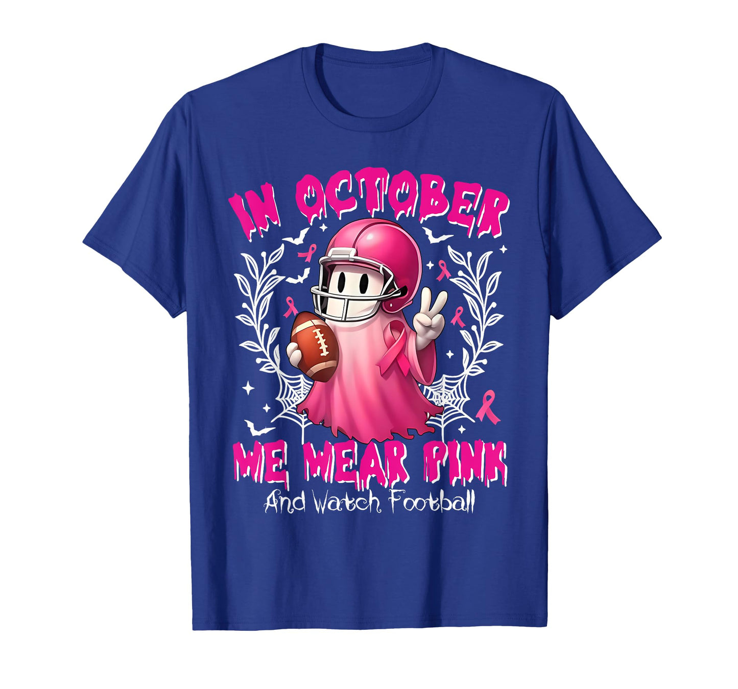 in October We Wear Pink and Watch Football Breast Cancer T-Shirt