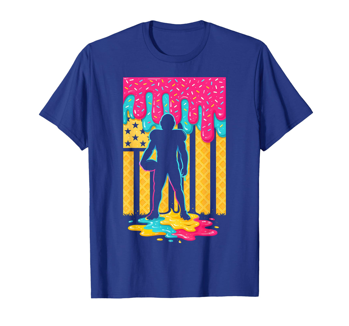 Football Ice Cream Drip Boys Football Player American Flag T-Shirt