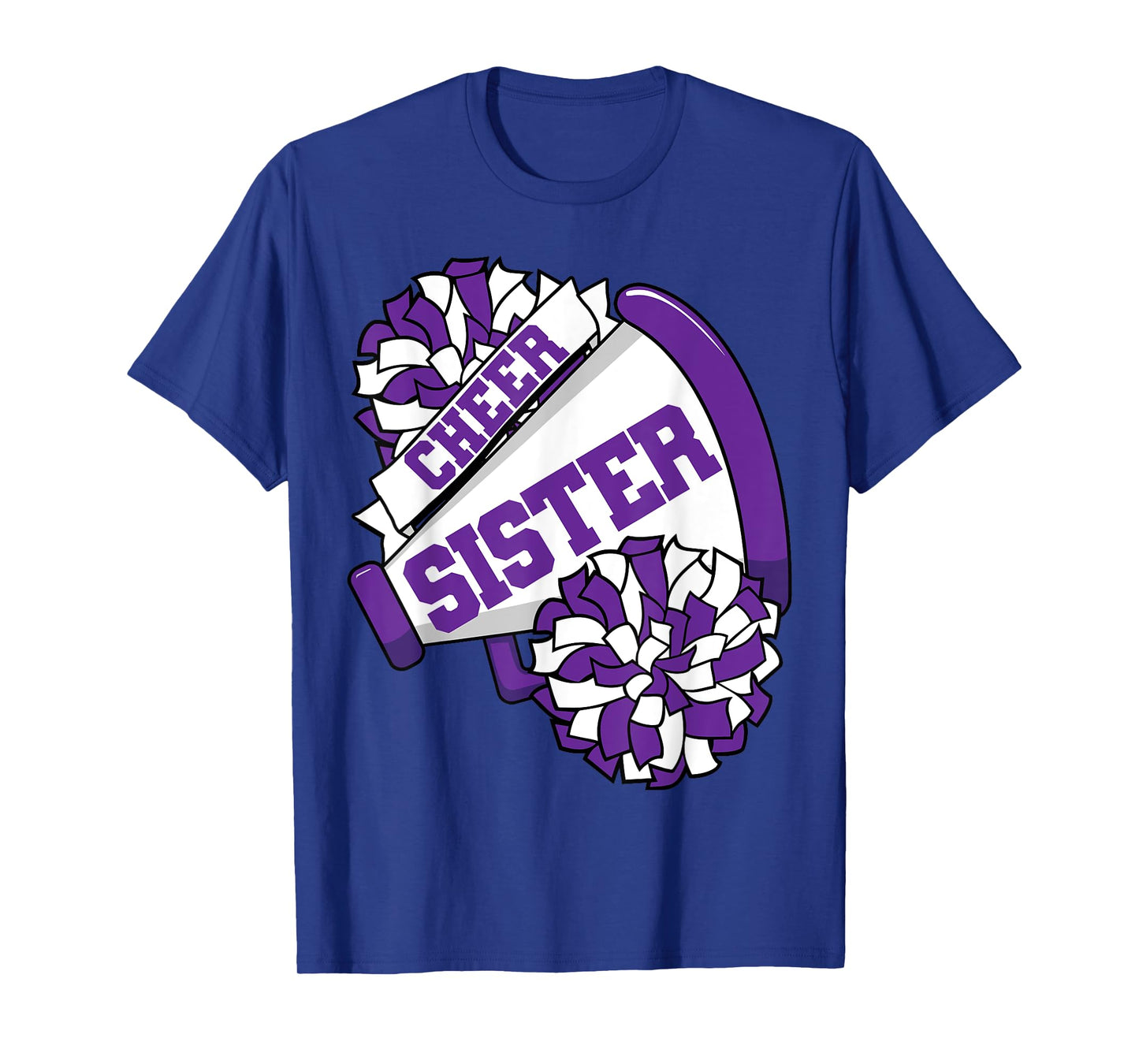 Cheer Sister with Megaphone and Pom Poms Purple T-Shirt