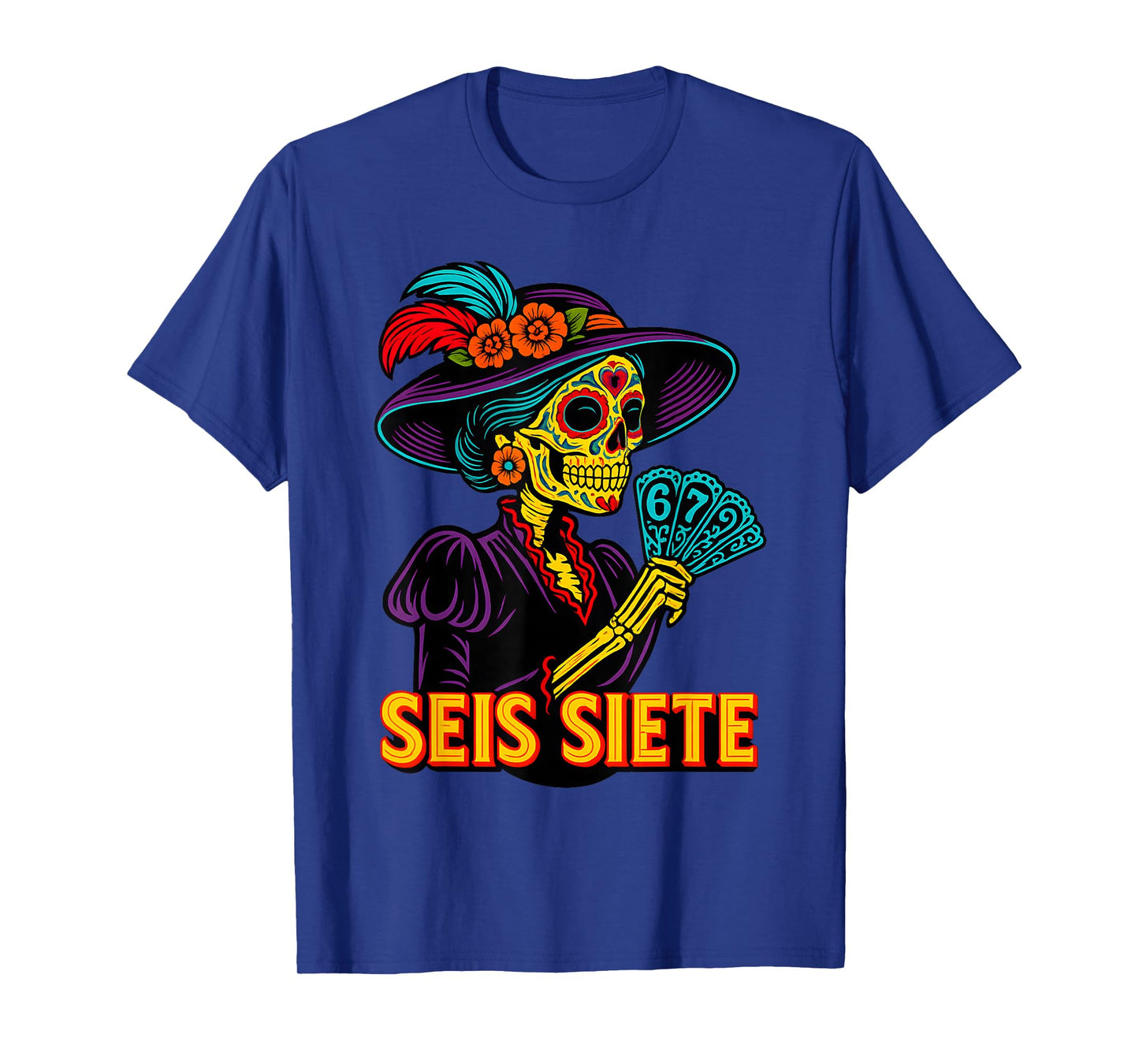 67 SEIS Siete La Catrina Mexican Day of The Muertos Skeleton T-Shirt