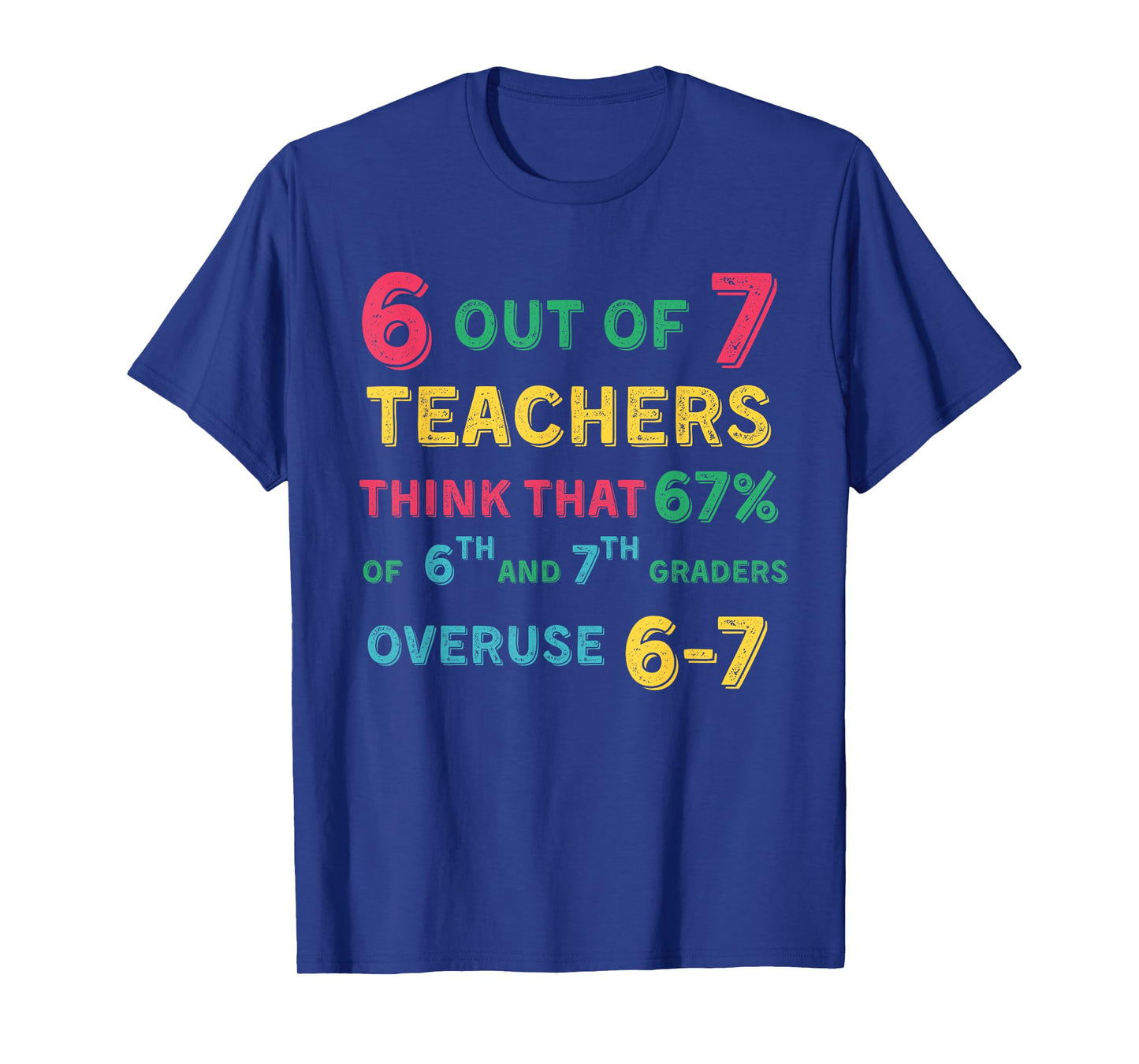 Funny 67 Teacher Middle School Teacher 6 7 Funny Overuse 67 T-Shirt