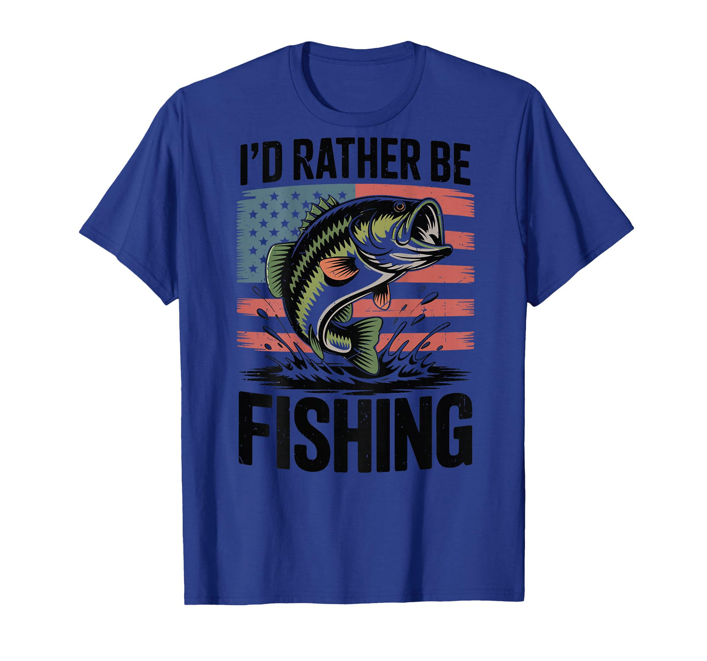 Id Rather Be Fishing-Shirt Funny Bass Fishing American Flag T-Shirt