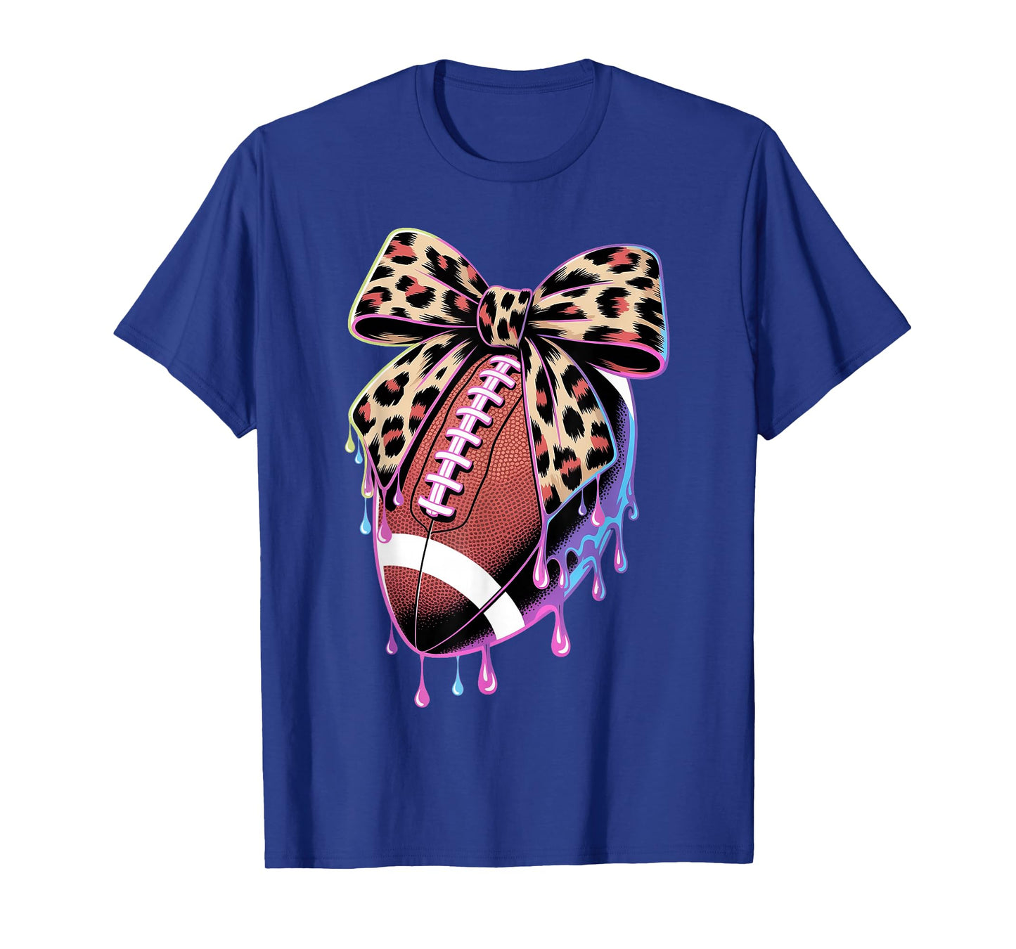 Leopard Bow Football Drip Mom Sister Women Girls Football T-Shirt