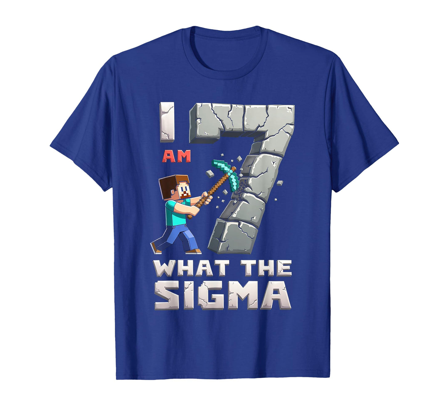 Kids 7 Years Old Sigma Pixel Art Mining Gamer Birthday T-Shirt