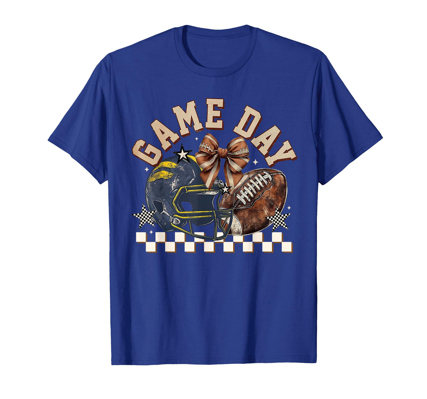 Vintage Football Mom Blue Coquette Bow Game Day Women Girl T-Shirt
