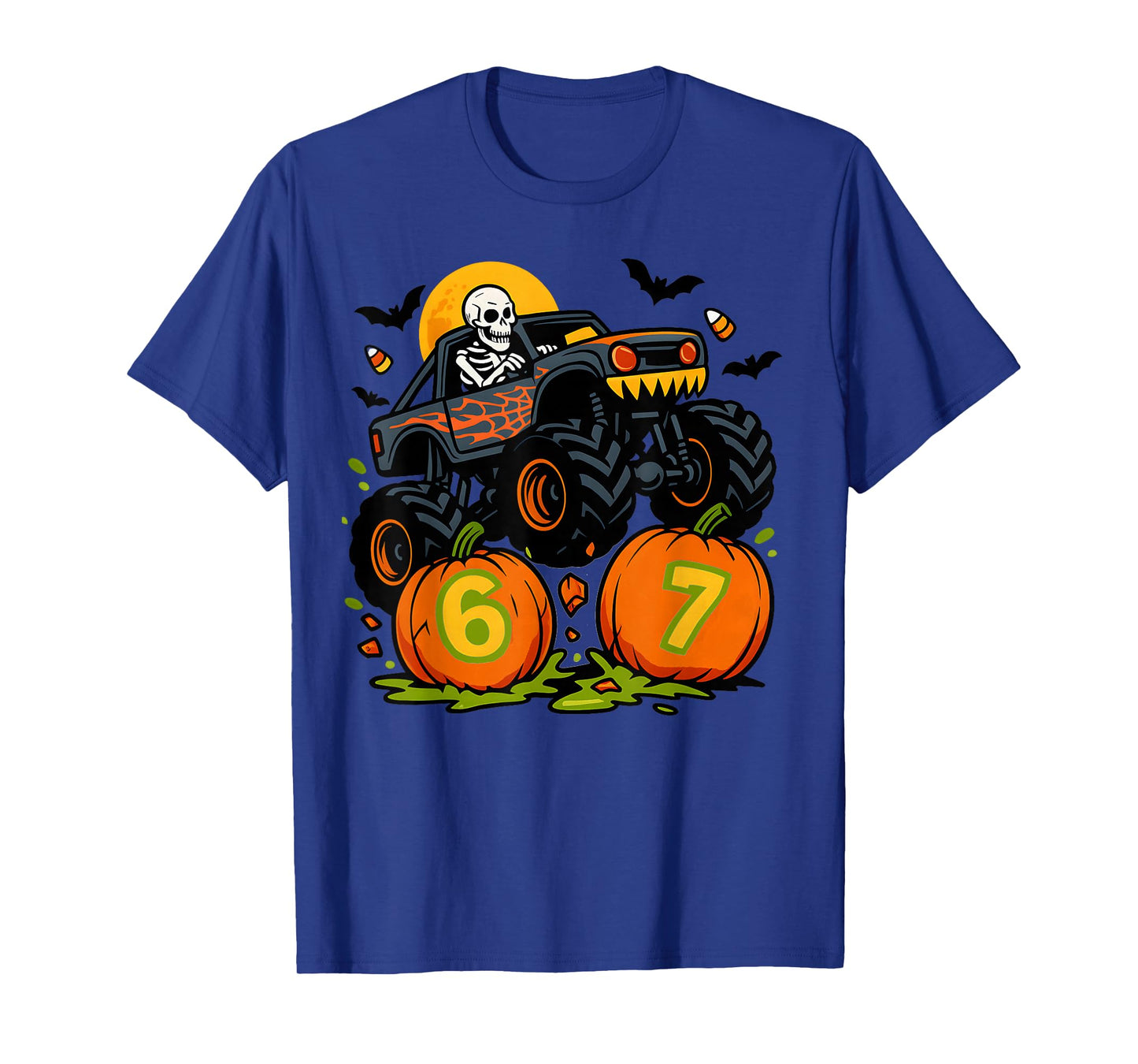 67 Halloween Monster Truck Skeleton Six Seven Meme Boys Kids T-Shirt