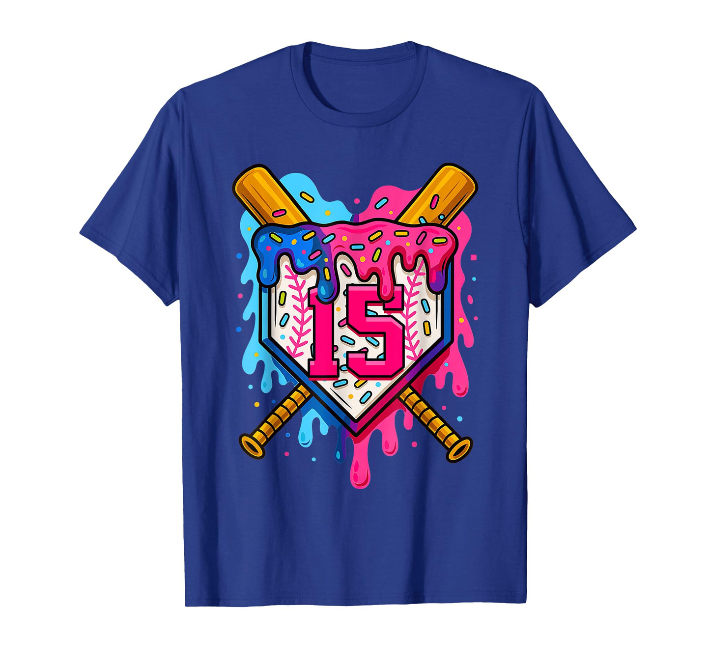 15th Baseball Birthday Ice Cream Drip Boys Girls 15 Years T-Shirt