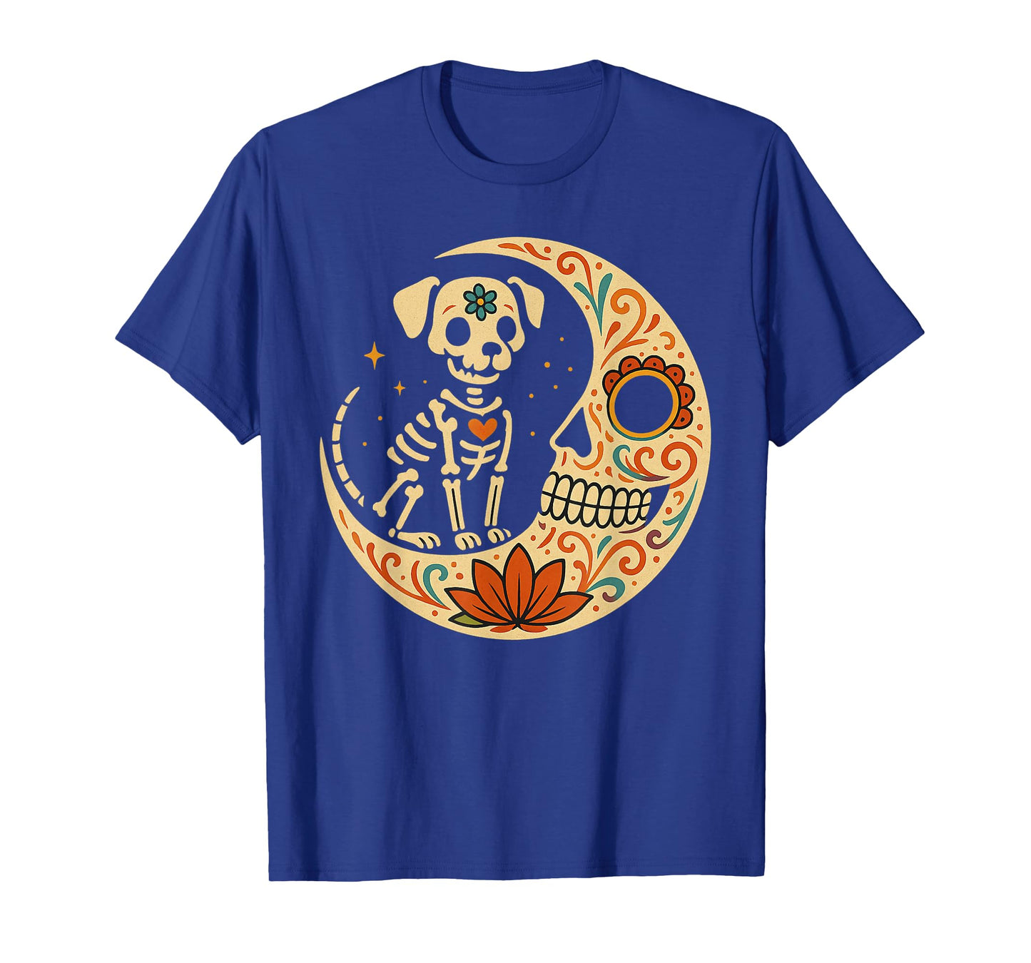 Sugar Skull Dog Moon Dia de Los Muertos Funny Halloween T-Shirt