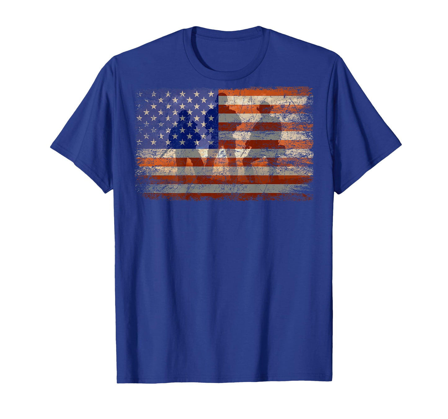 Military Soldier Patriotic American Flag Print On Back T-Shirt