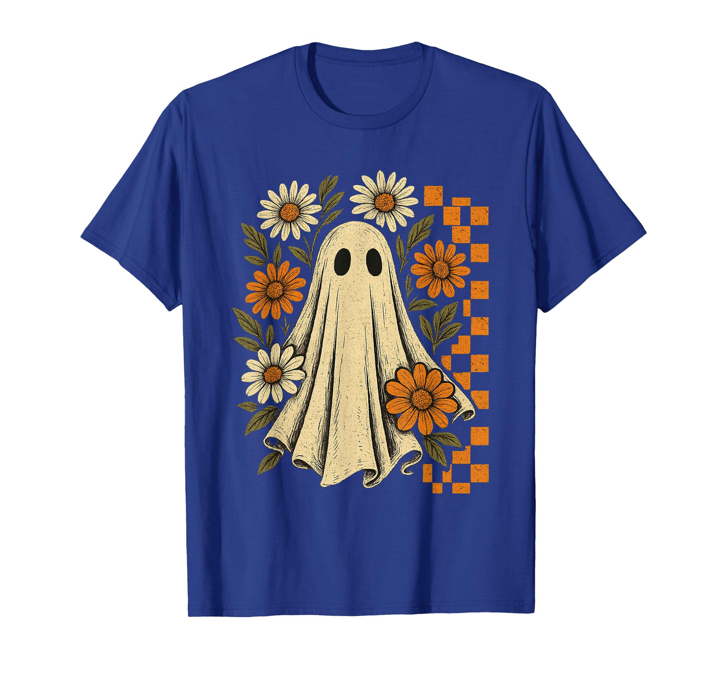 Vintage Floral Ghost Groovy Halloween Spooky Girls Women T-Shirt