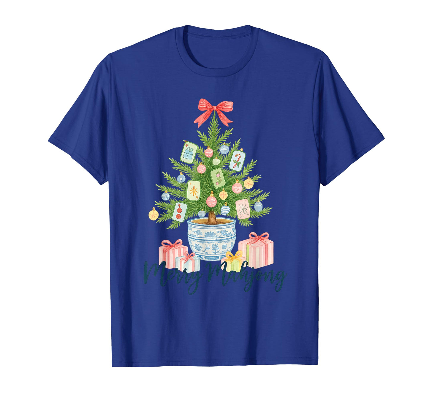 Merry Mahjong Christmas Tree Chinoiserie Holiday T-Shirt